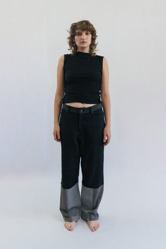 reconstructed jeans/ black