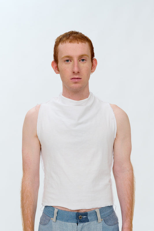 drape neck top/ white