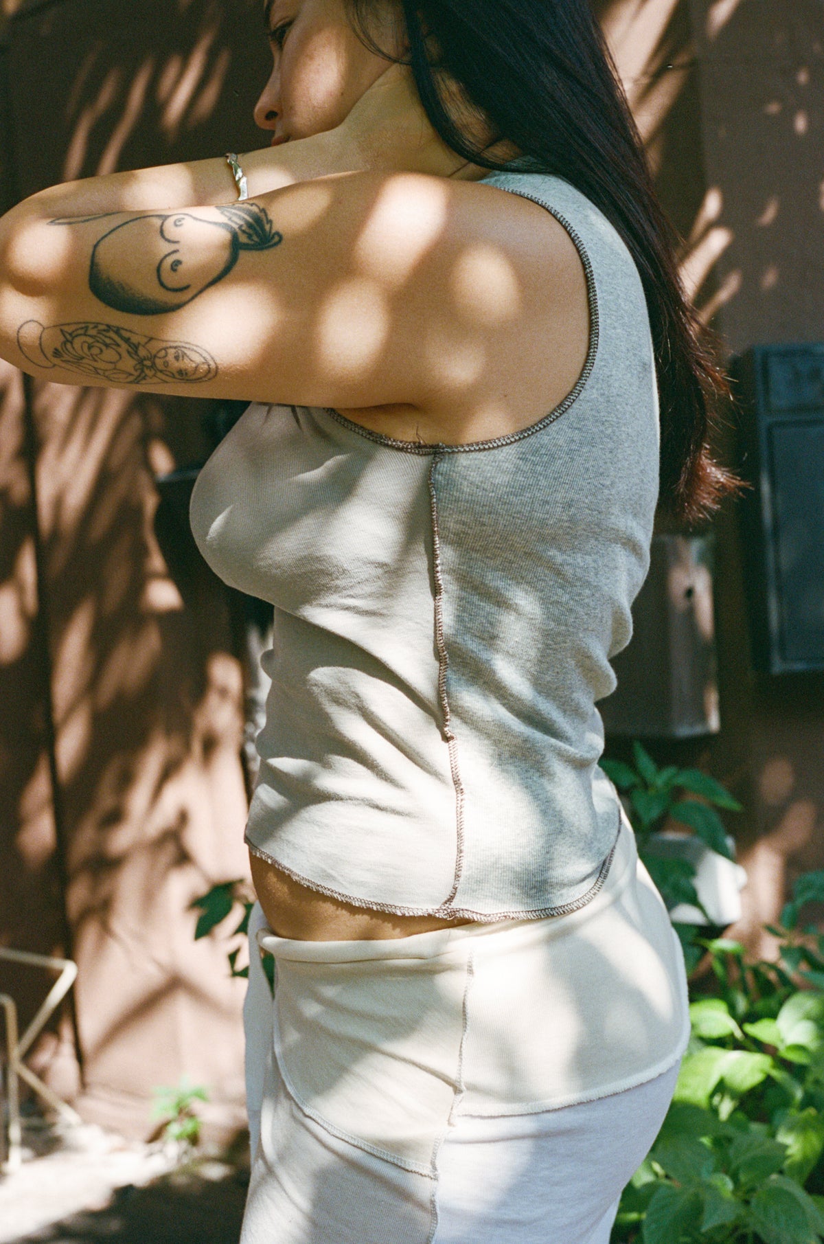 high neck top/ gray