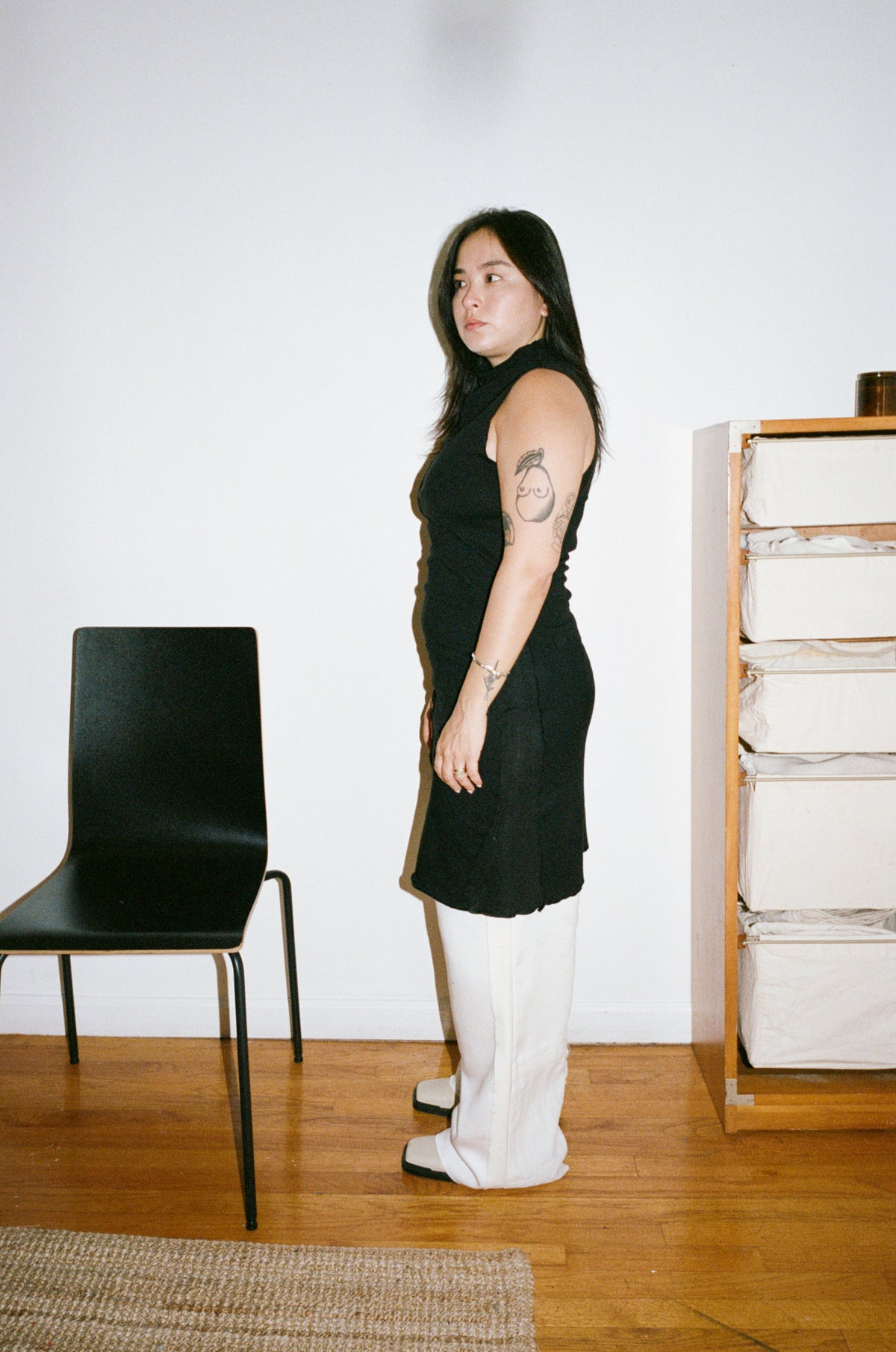 high neck dress/ dark