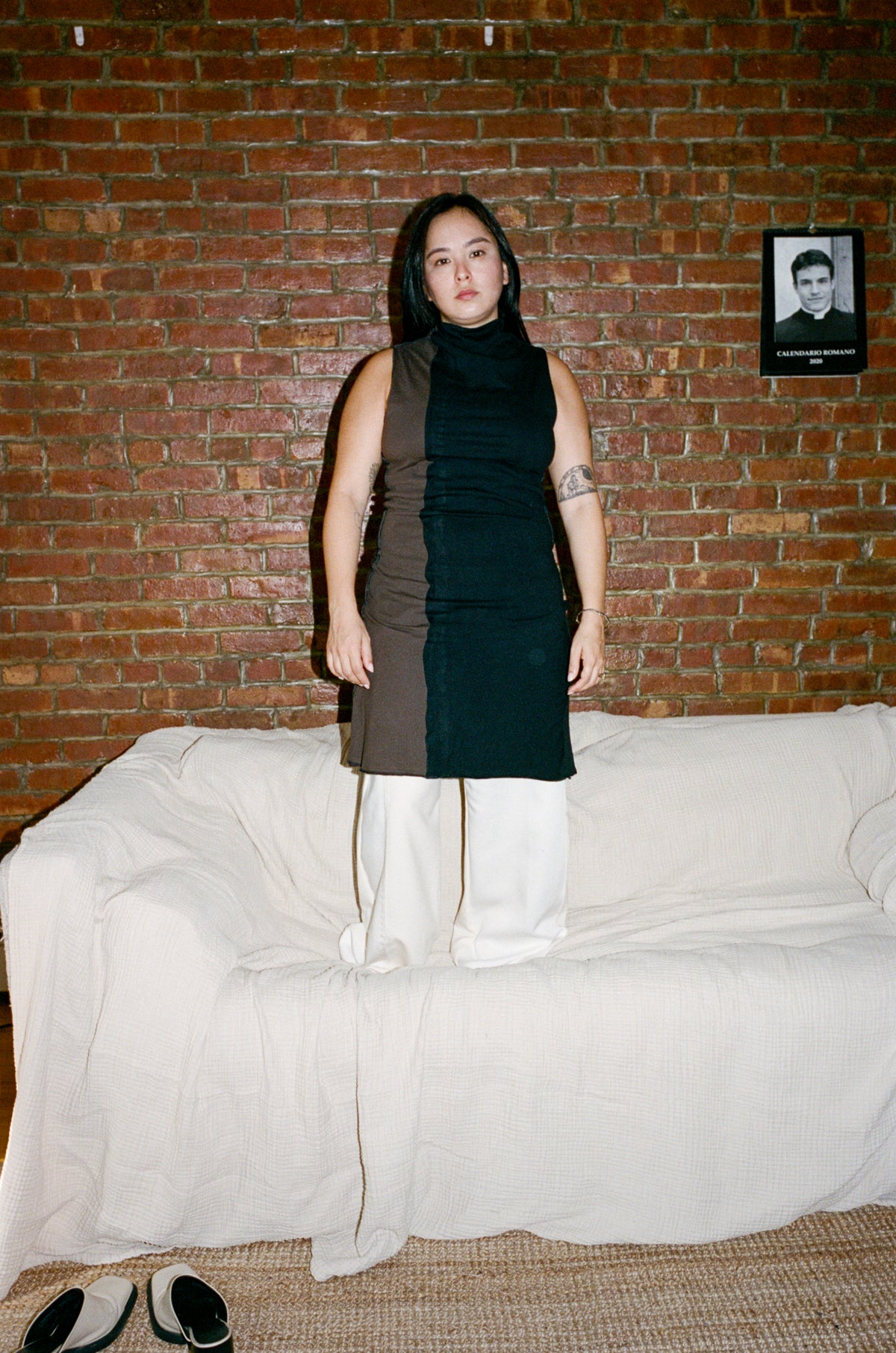 high neck dress/ dark